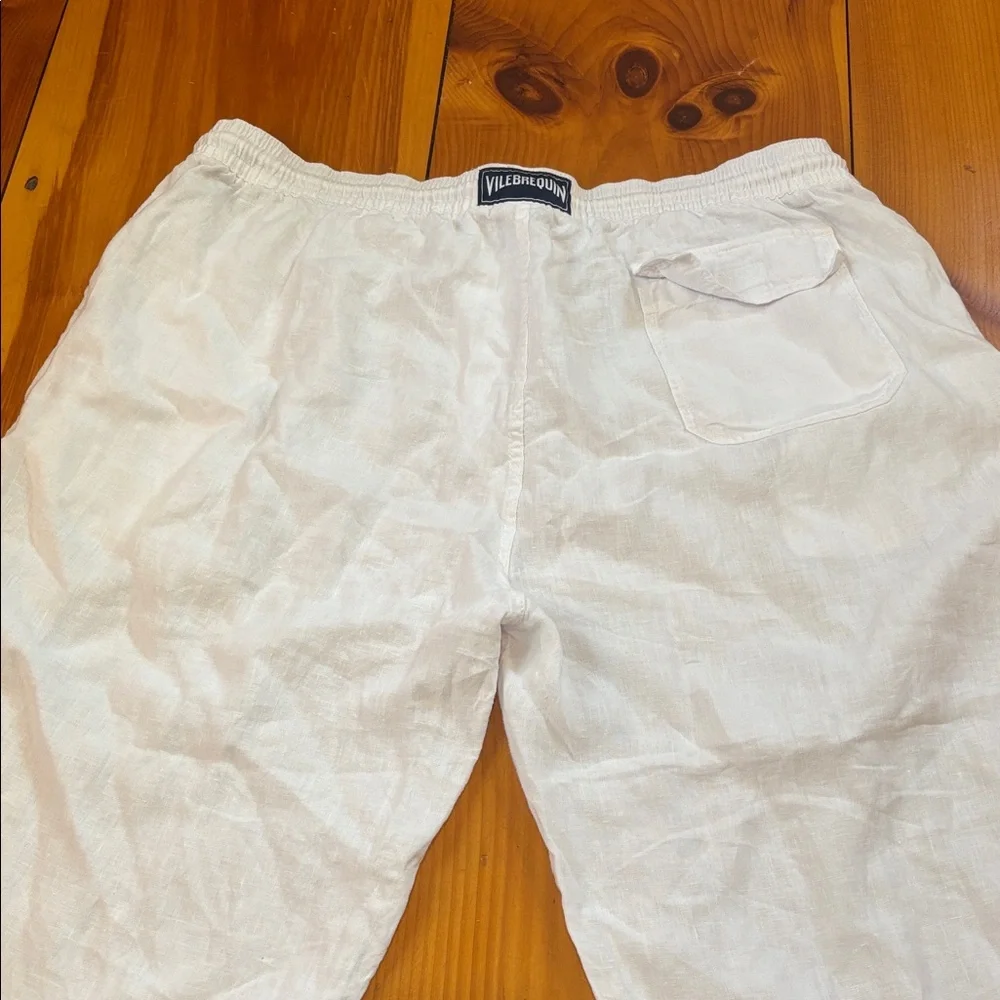 VILEBREQUIN 5X White Pacha Wide-Leg 100% Linen Drawstring Trousers